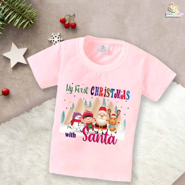 Babywish Christmas T-shirt My First Christmas T-shirt Merry Christmas With Santa Mountain Print - Image 3