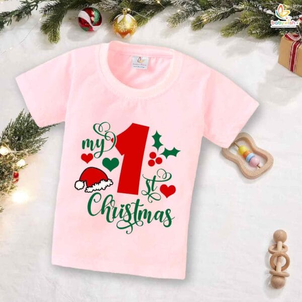 Babywish Christmas T-shirt My First Christmas T-shirt Christmas Cap Print Design - Image 3