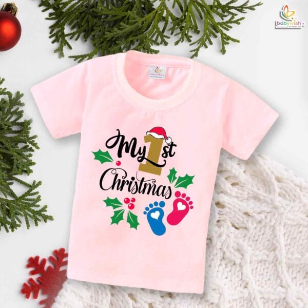 Babywish Christmas T-shirt My First Christmas T-shirt My First Christmas Foot Heart Print - Image 3