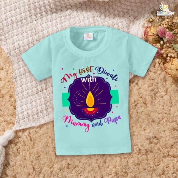 Babywish Baby Diwali T-shirt My First Diwali My First Diwali with Mummy & Papa - Image 2