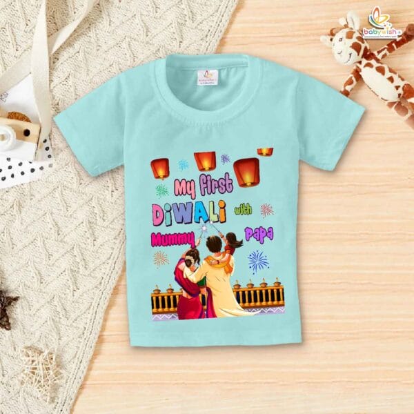 Babywish Baby Diwali T-shirt My First Diwali My First Diwali with Mom & Dad - Image 2
