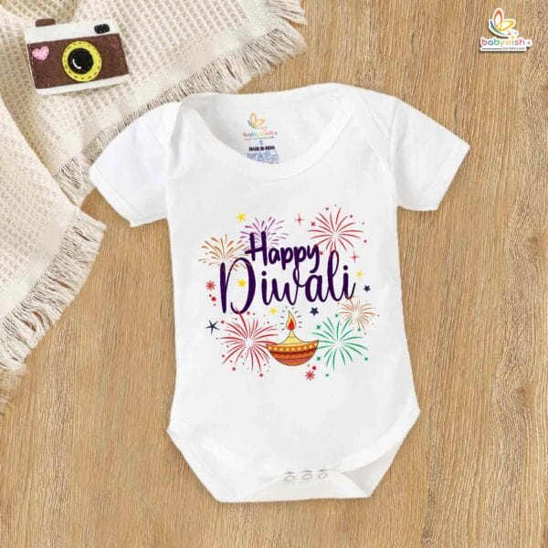 Babywish Baby Diwali Romper Bodysuit My First Diwali Happy Diwali Diya Print - Image 5