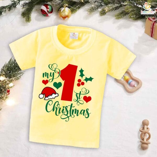 Babywish Christmas T-shirt My First Christmas T-shirt Christmas Cap Print Design - Image 4