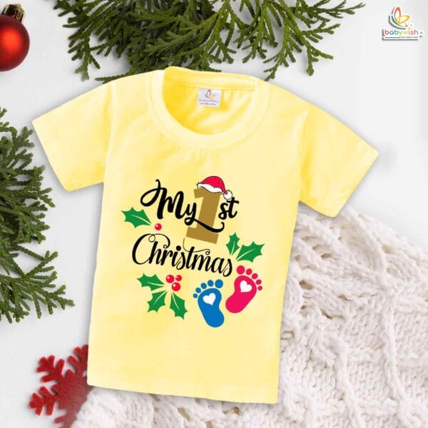 Babywish Christmas T-shirt My First Christmas T-shirt My First Christmas Foot Heart Print - Image 4