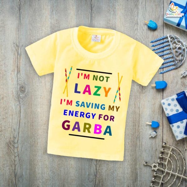 Babywish Baby Navratri T-shirt My First Dussehra I am not Lazy I'm Saving Energy for Garba - Image 4