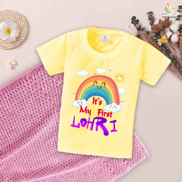 My First Lohri T-Shirt | Rainbow on Lohri Baby Tee | Lohri Festival Outfit for Babies & Toddlers | Colorful Lohri Celebration Clothes | Babywish - Image 4