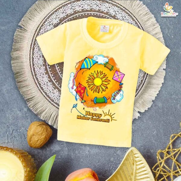 Makar Sankranti Sunflower Baby T-Shirt – My First Makar Sankranti Festival Outfit for Newborn & Infant | Cute Baby Makar Sankranti T-shirt – Babywish - Image 4