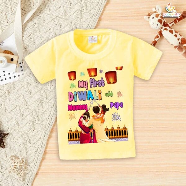Babywish Baby Diwali T-shirt My First Diwali My First Diwali with Mom & Dad - Image 4