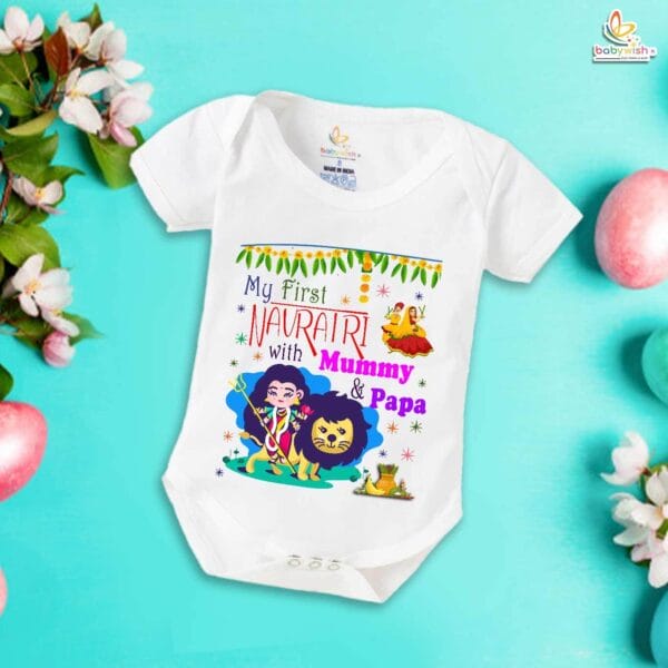 Babywish Baby Navratri Romper Bodysuit My First Dussehra My First Navratri with Mummy & Papa - Image 5
