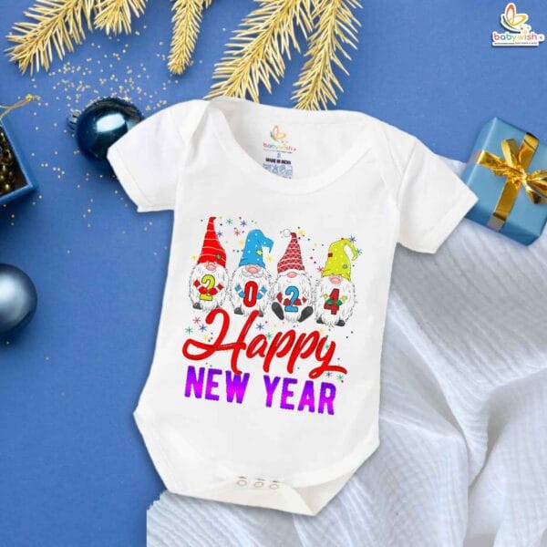 Babywish New Year Romper Clothes My First New Year Bodysuits Santa Wishes Happy New Year 2024 Floral Print - Image 5
