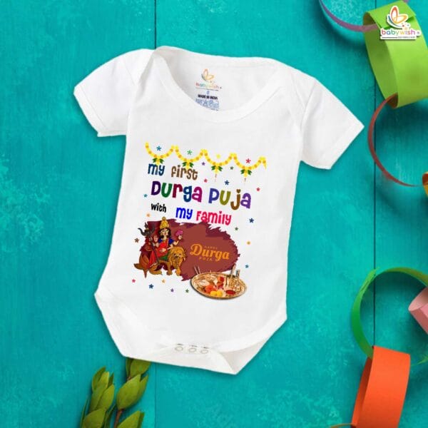 Babywish Baby Navratri Romper Bodysuit My First Dussehra My First Durga Pooja with Family - Image 5