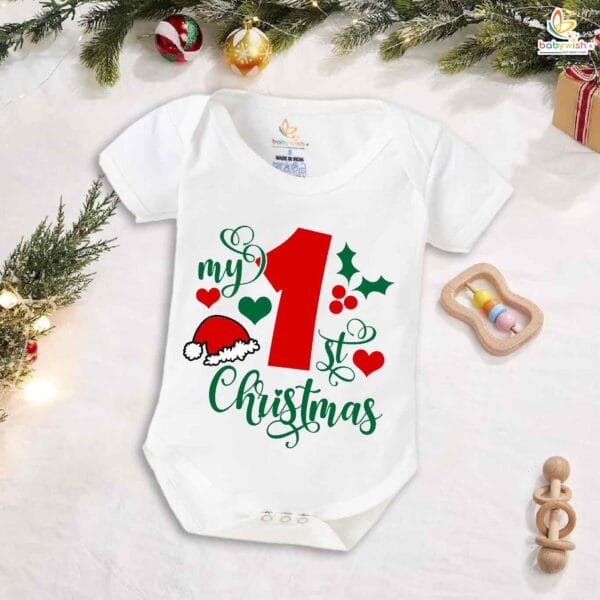 Babywish Christmas Romper Clothes My First Merry Christmas Bodysuits Christmas Cap Print Design - Image 5