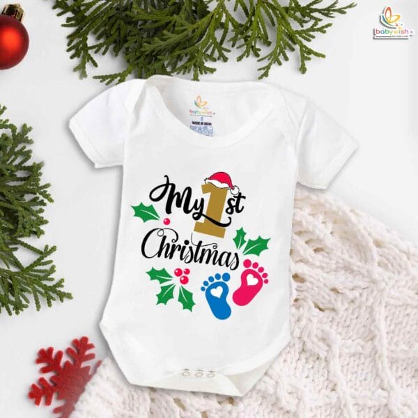 Babywish Christmas Romper Clothes My First Merry Christmas Bodysuits My First Christmas Foot Heart Print - Image 5