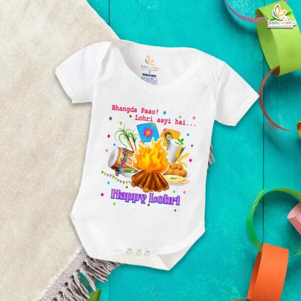 My First Lohri Romper | Bhangda Pao Lohri Aayi Baby Bodysuit | Festive Outfit for Baby Boys & Girls – Babywish - Image 5