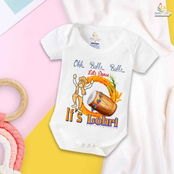 My First Lohri Romper | Let's Dance on Lohri Baby Bodysuit for Boys & Girls | Newborn Festive Wear & Lohri Outfit – Babywish - Image 5
