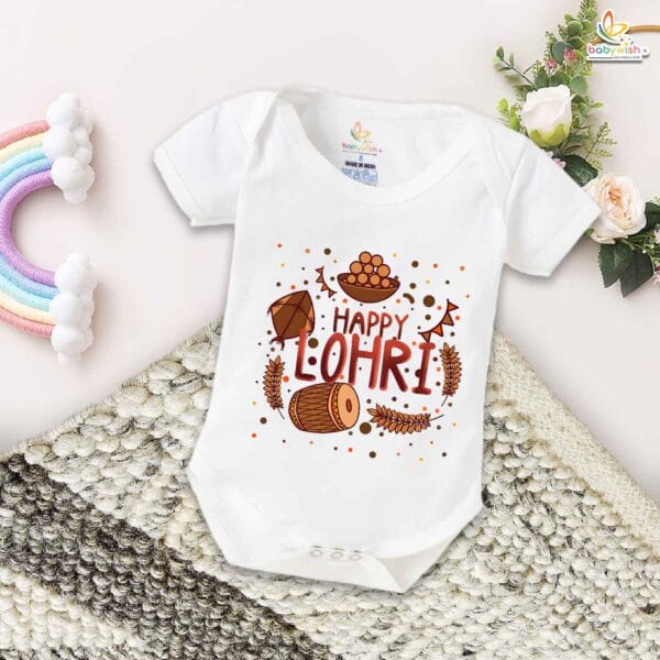 My First Lohri Romper | Happy Lohri with Sweets Baby Bodysuit for Boys & Girls | Newborn Lohri Celebration Outfit & Ethnic Babywear – Babywish - Image 5
