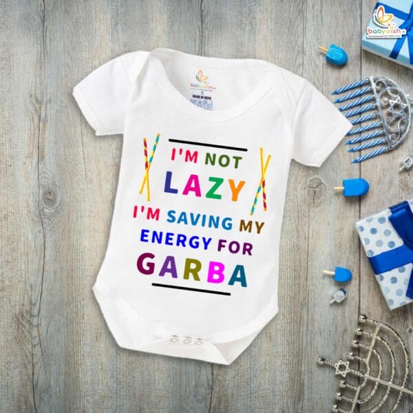 Babywish Baby Navratri Romper Bodysuit My First Dussehra I am not Lazy I'm Saving Energy for Garba - Image 5