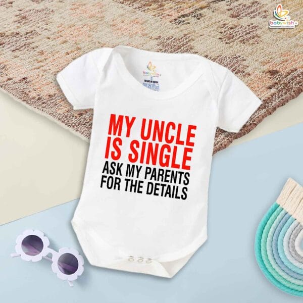 My Uncle Is Single Baby Romper – Funny Chacha & Chachi Bodysuit | Cute Indian Baby Outfit, Gift for Uncle, Newborn Onesie, Babywish - Image 5
