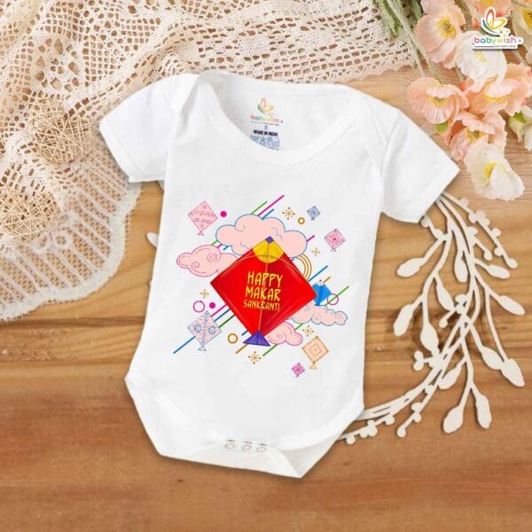 My First Makar Sankranti Baby Romper – Kite Printed Festive Bodysuit for Newborns & Infants | Sankranti Baby Outfit India | Babywish - Image 5