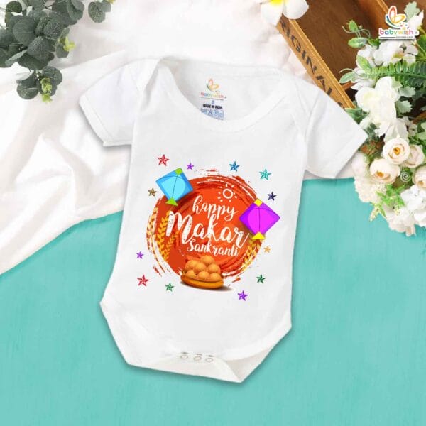 Happy Makar Sankranti with Sweets – My First Sankranti Baby Romper & Festive Bodysuit for Newborns & Infants | Traditional Babywear India | Babywish - Image 5
