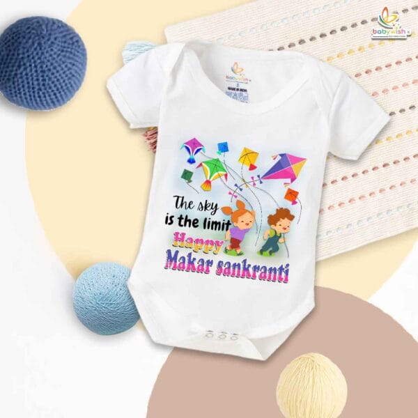 The Sky Is the Limit Baby Romper – My First Makar Sankranti Bodysuit | Happy Makar Sankranti Outfit with Kite Print for Baby Boys & Girls – Babywish - Image 5