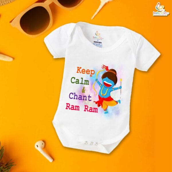 Babywish Baby Navratri Romper Bodysuit My First Dussehra Keep Calm And Chant Ram Ram - Image 5
