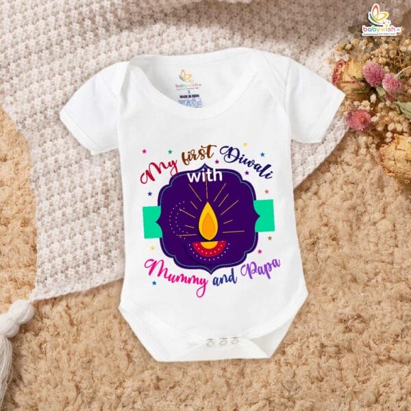 Babywish Baby Diwali Romper Bodysuit My First Diwali My First Diwali with Mummy & Papa - Image 5