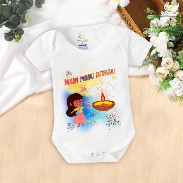 Babywish Baby Diwali Romper Bodysuit My First Diwali Meri Pehli Diwali - Image 5