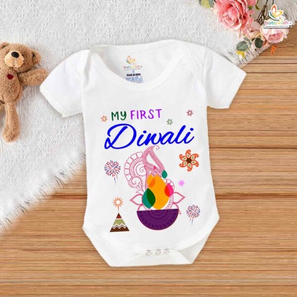 Babywish Baby Diwali Romper Bodysuit My First Diwali My First Diwali Light - Image 5
