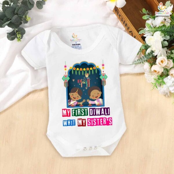 Babywish Baby Diwali Romper Bodysuit My First Diwali My First Diwali with My Sister - Image 5