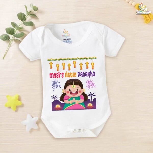 Babywish Baby Diwali Romper Bodysuit My First Diwali Maasi's Little Patakha - Image 5