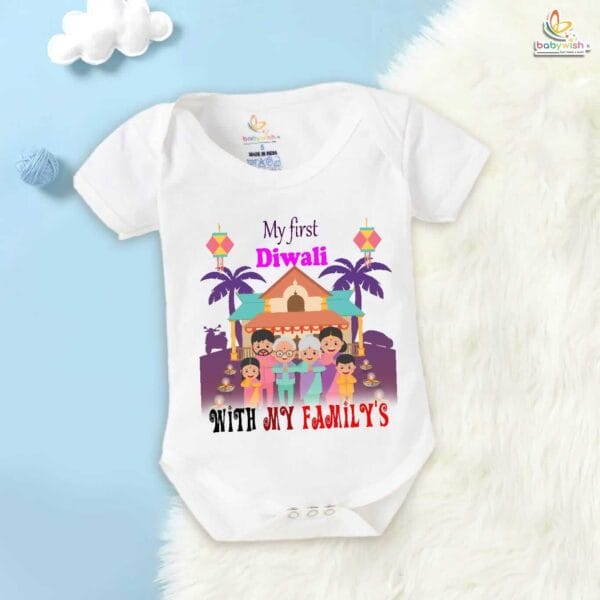 Babywish Baby Diwali Romper Bodysuit My First Diwali My First Diwali with all Family - Image 5