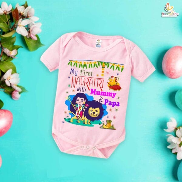 Babywish Baby Navratri Romper Bodysuit My First Dussehra My First Navratri with Mummy & Papa - Image 3