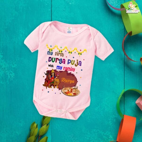 Babywish Baby Navratri Romper Bodysuit My First Dussehra My First Durga Pooja with Family - Image 3