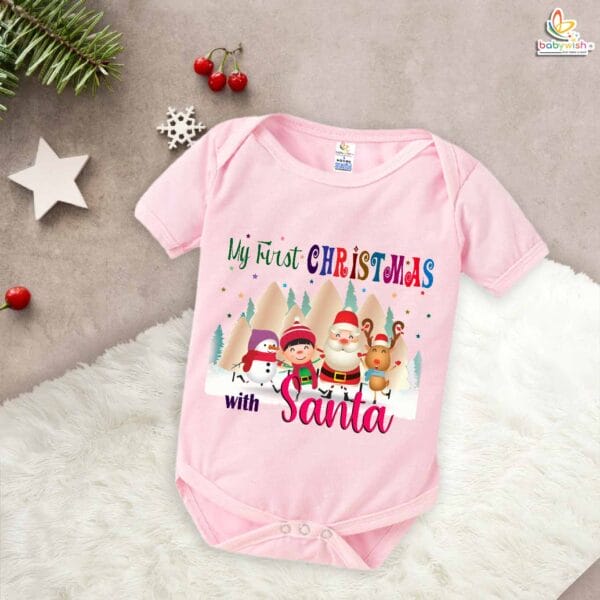 Babywish Christmas Romper Clothes My First Merry Christmas Bodysuits Merry Christmas With Santa Mountain Print - Image 4