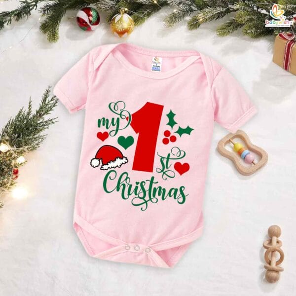 Babywish Christmas Romper Clothes My First Merry Christmas Bodysuits Christmas Cap Print Design - Image 4