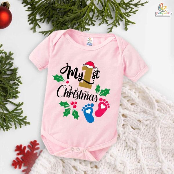 Babywish Christmas Romper Clothes My First Merry Christmas Bodysuits My First Christmas Foot Heart Print - Image 4