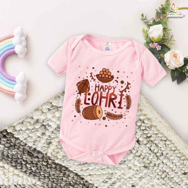 My First Lohri Romper | Happy Lohri with Sweets Baby Bodysuit for Boys & Girls | Newborn Lohri Celebration Outfit & Ethnic Babywear – Babywish - Image 3