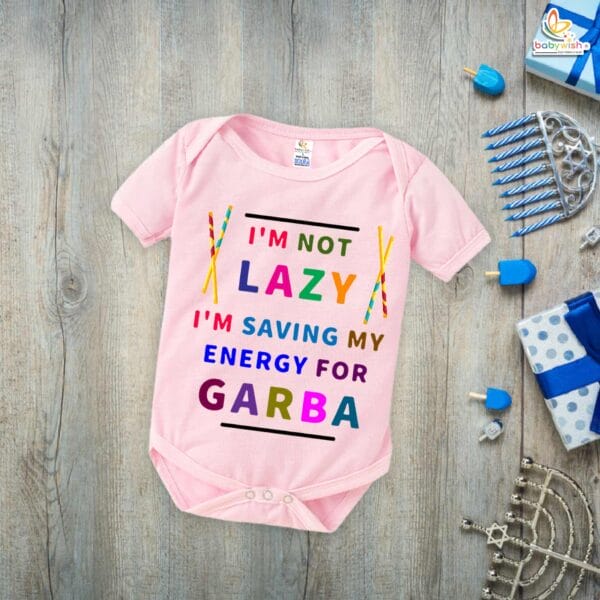 Babywish Baby Navratri Romper Bodysuit My First Dussehra I am not Lazy I'm Saving Energy for Garba - Image 3