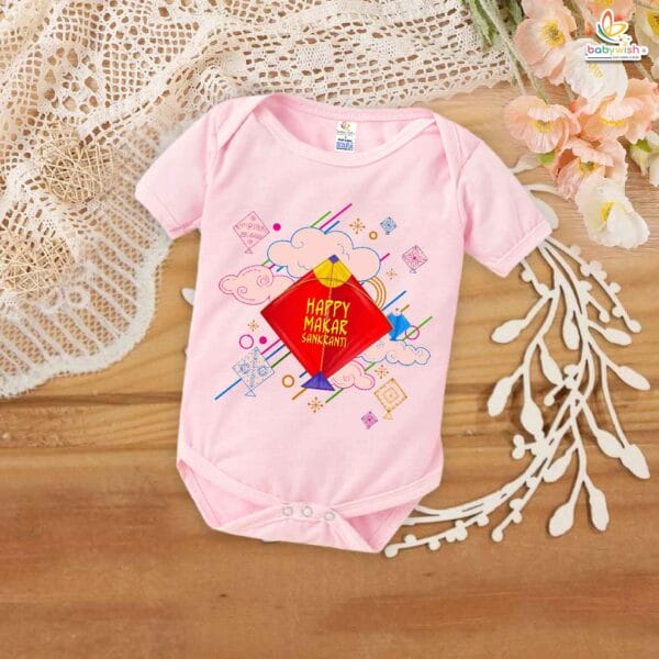 My First Makar Sankranti Baby Romper – Kite Printed Festive Bodysuit for Newborns & Infants | Sankranti Baby Outfit India | Babywish - Image 4