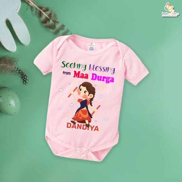 Babywish Baby Navratri Romper Bodysuit My First Dussehra Seeking Blessing from Maa Durga - Image 3
