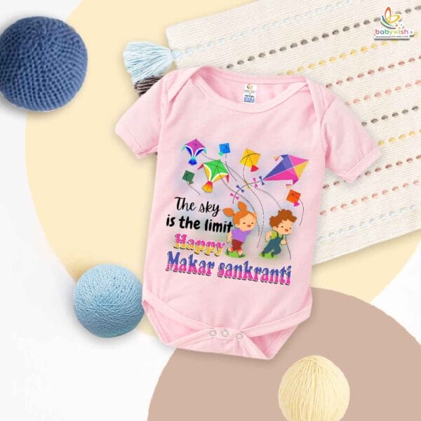 The Sky Is the Limit Baby Romper – My First Makar Sankranti Bodysuit | Happy Makar Sankranti Outfit with Kite Print for Baby Boys & Girls – Babywish - Image 4