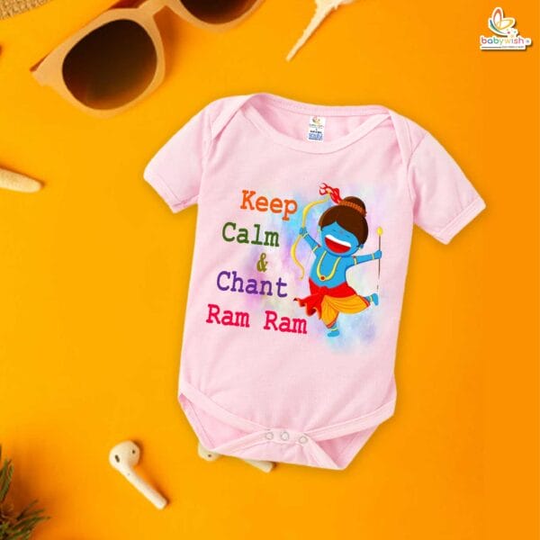 Babywish Baby Navratri Romper Bodysuit My First Dussehra Keep Calm And Chant Ram Ram - Image 3