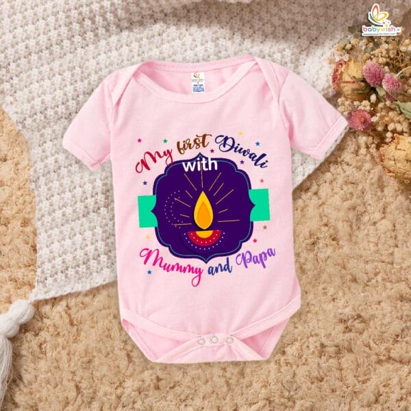 Babywish Baby Diwali Romper Bodysuit My First Diwali My First Diwali with Mummy & Papa - Image 3