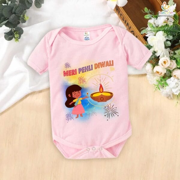 Babywish Baby Diwali Romper Bodysuit My First Diwali Meri Pehli Diwali - Image 3