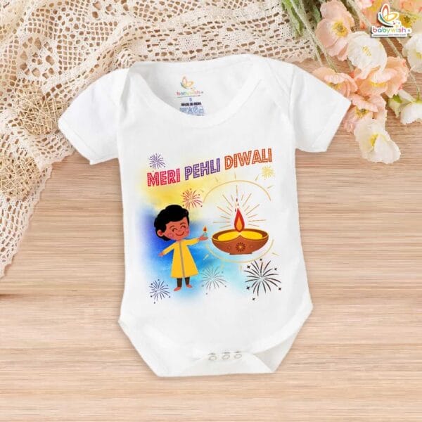 Babywish Baby Diwali Romper Bodysuit My First Diwali Meri Pehli Diwali - Image 5