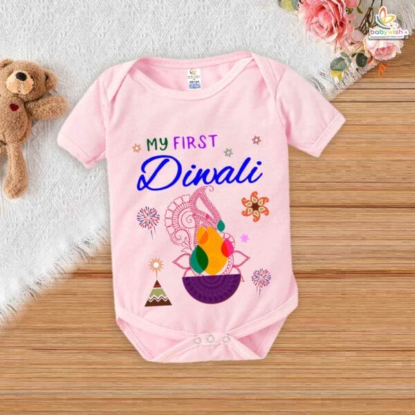 Babywish Baby Diwali Romper Bodysuit My First Diwali My First Diwali Light - Image 3