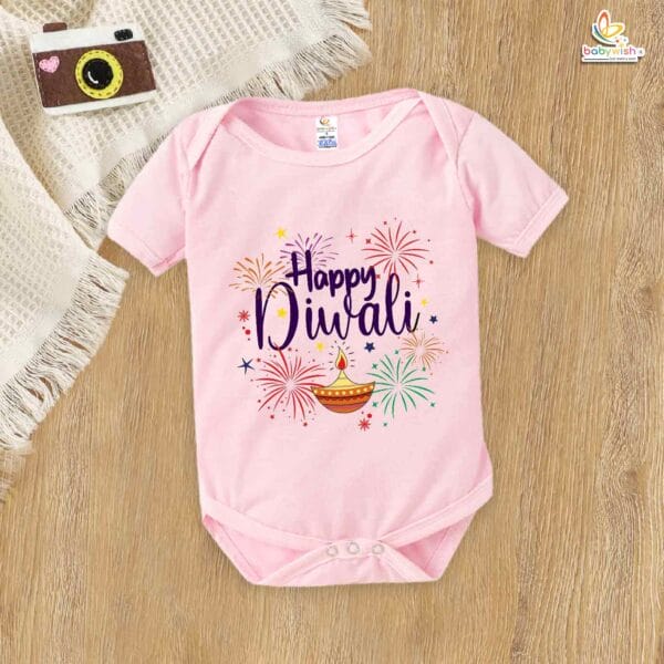 Babywish Baby Diwali Romper Bodysuit My First Diwali Happy Diwali Diya Print - Image 3