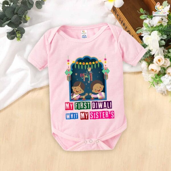 Babywish Baby Diwali Romper Bodysuit My First Diwali My First Diwali with My Sister - Image 3