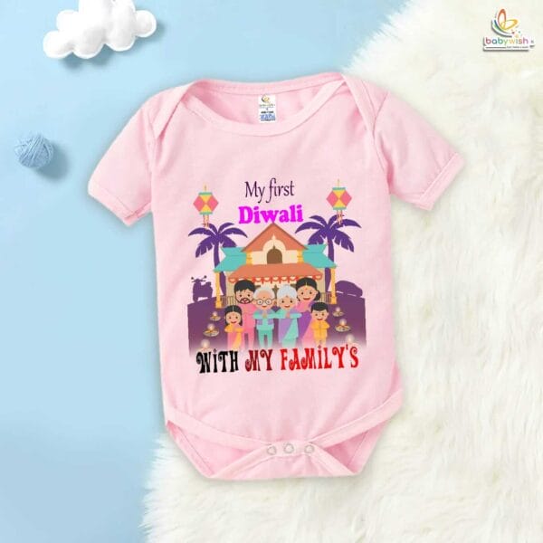 Babywish Baby Diwali Romper Bodysuit My First Diwali My First Diwali with all Family - Image 3